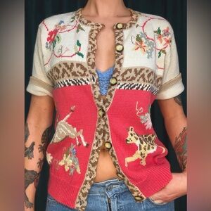 SOLD Vintage 90’s Susan Bristol hand embroidered jungle print sweater